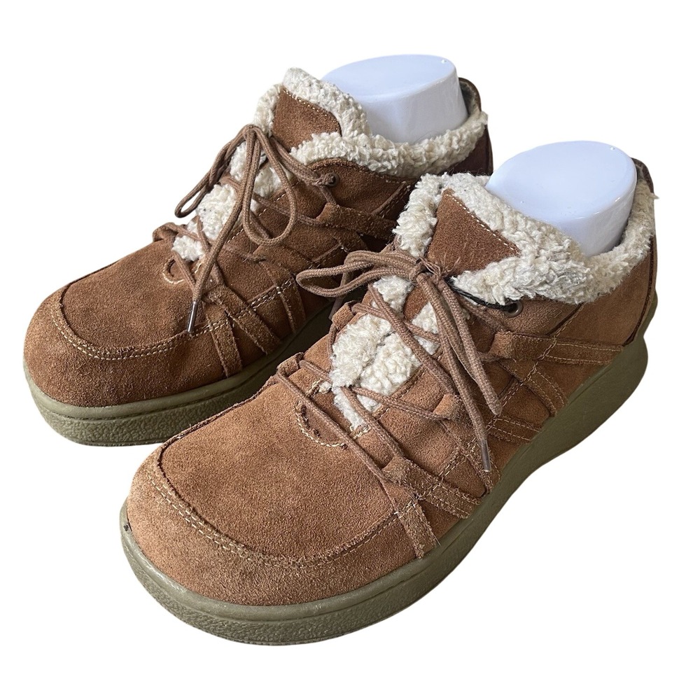 VTG Y2K 90s Women 9.5 Suede Sherpa Chunky Platform Prediction Bratz Penny Lane